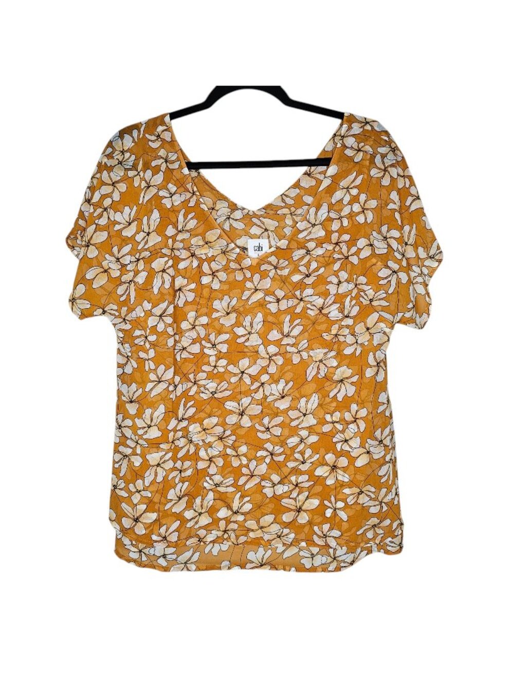 Cabi S Yellow Thrive Double Layer Chiffon Top Blouse Floral Boho Office 3598